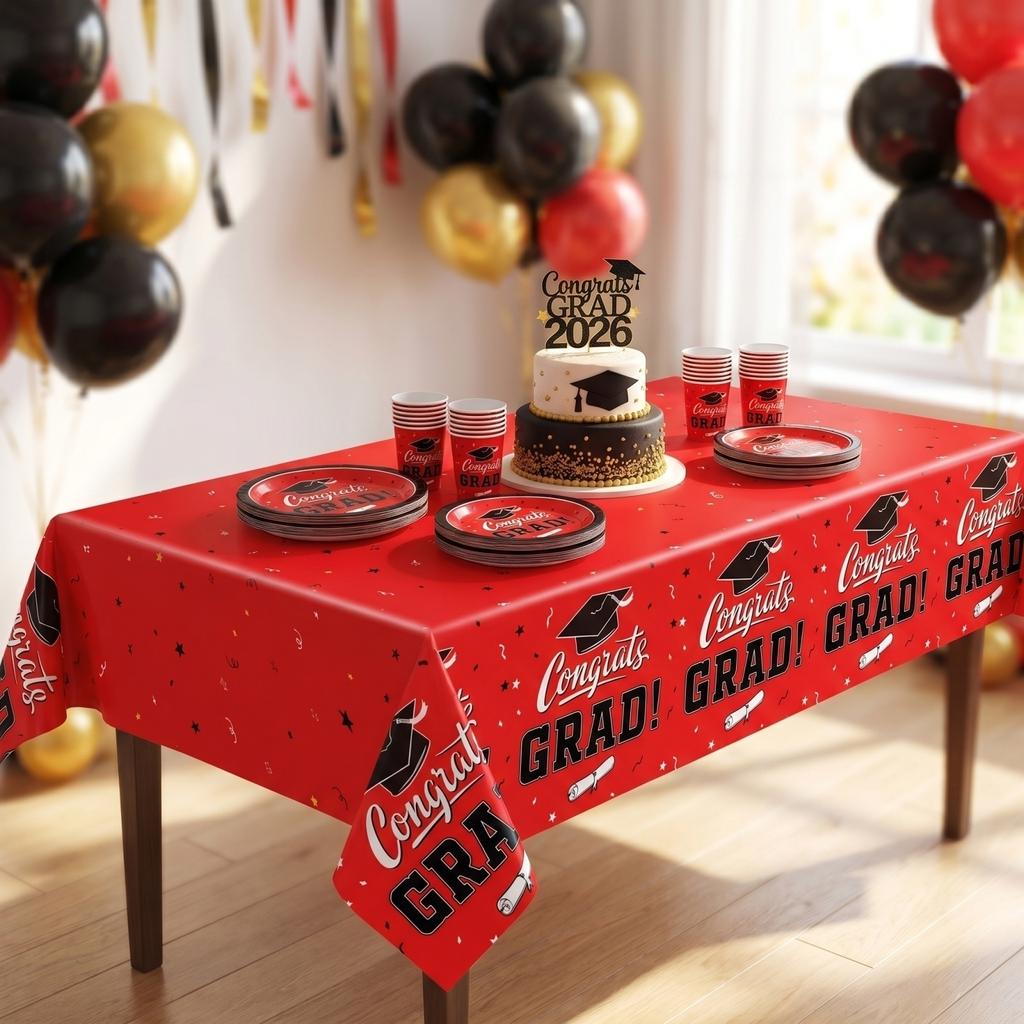 Graduation Party Decoration Set 46 Pieces Includes Banner Balloons Tablecloth Hanging Swirls and Backdrop for Graduation Event
