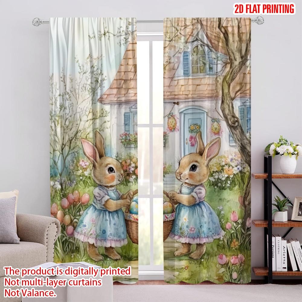 

2pcs,2D plane printing Window Curtain Easter Bunny Twins Durable Polyester (without rod) Decorations Inside for Bedroom, Living 52.50 × 116.00 cm 2 pcs