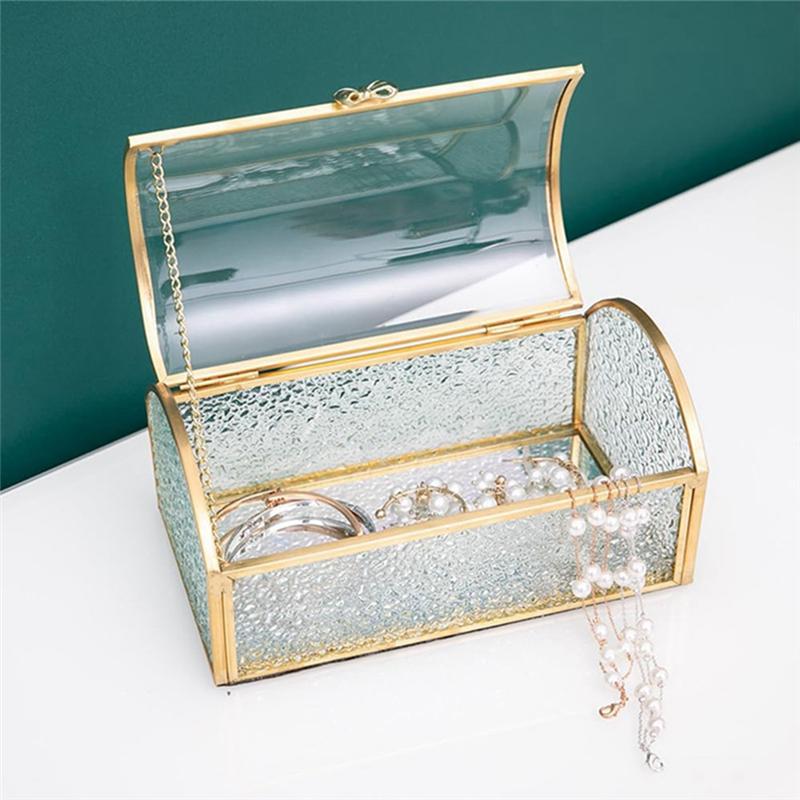 AEE2-Treasure Chest Box Glass Jewelry Boxes Jewelry Organizer Gold Glasses Box Keepsake Box For Storage Ring Earring Small
