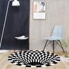 Round Black White Grid Carpet 3D  Vortex Room Bedroom Anti Slip Floor Mats Home Carpet Rugs