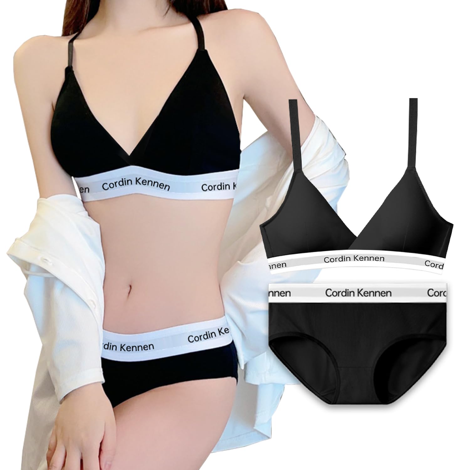 

SIERJIAN Беспроводной ночной спортивный суперэластичный женский комплект, хлопок, бюстгальтер, бюстгальтер, бюстгальтер, дышащий, чёрный