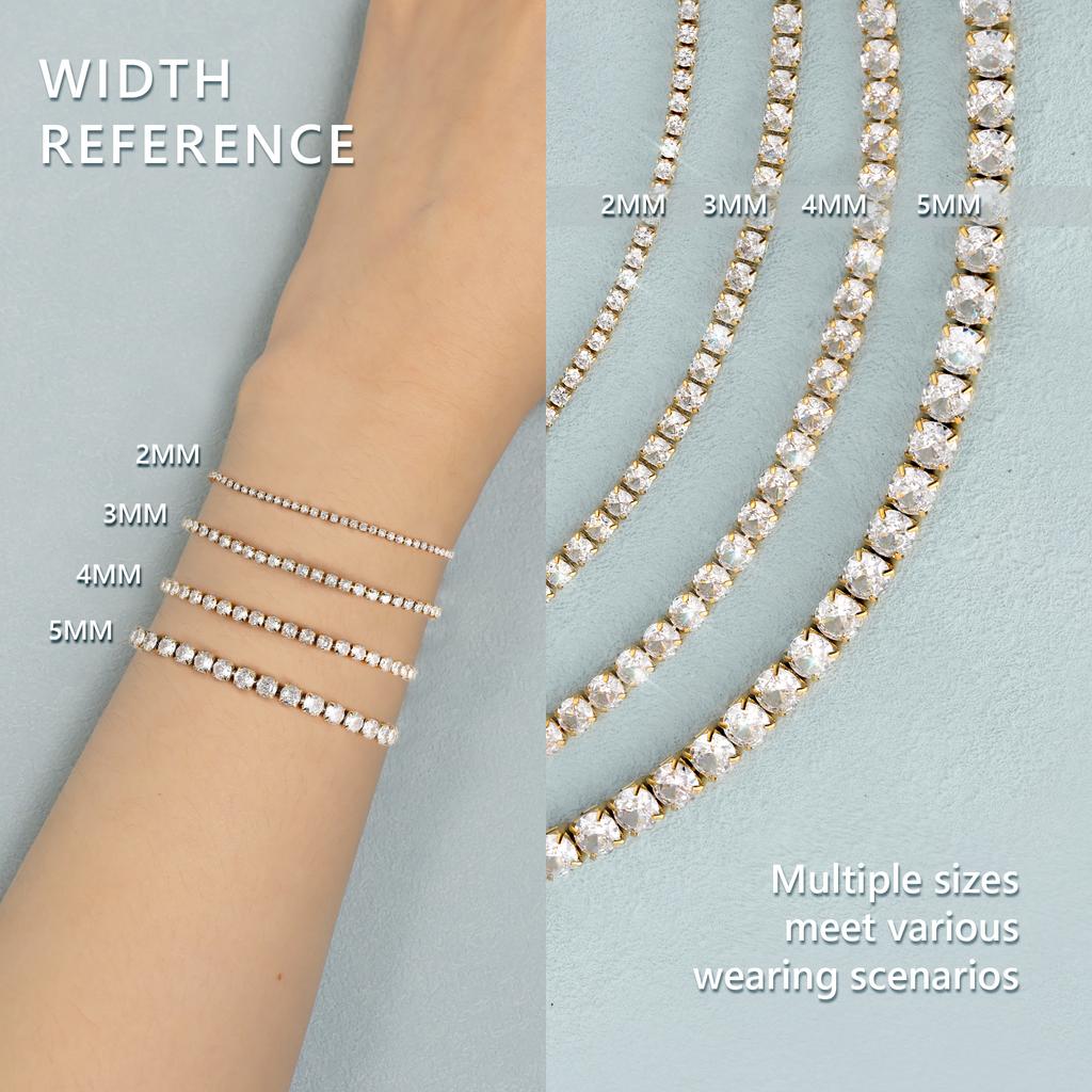 14K Real Gold Plated 3mm Cubic Zirconia Classic Tennis Bracelet Jewelry Gift Men 5A CZ Round Fashion Tennis Chain for Women
