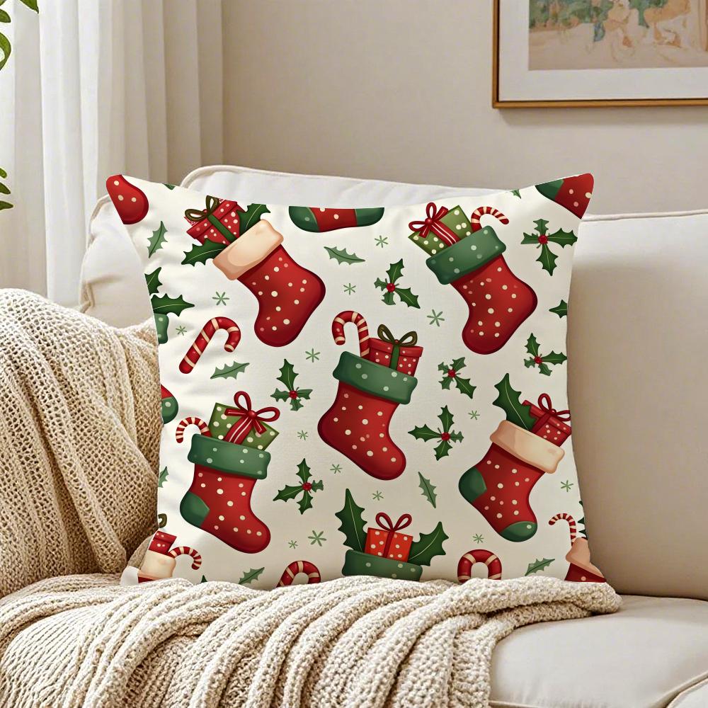 Christmas Stocking  Holiday Cushion Cover Pillowcase Antidustmite living Room Sofa Decor Cushion Room