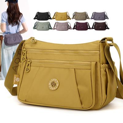 Waterproof Nylon Crossbody Bag for Women Multi Pocket Shoulder Handbag with Adjustable Strap