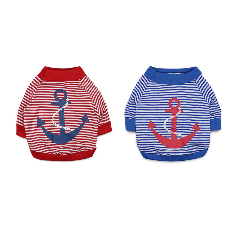 Pet Apparel Cotton Stripe Anchor T-Shirt for Cats & Small Dogs - Spring/Summer Style
