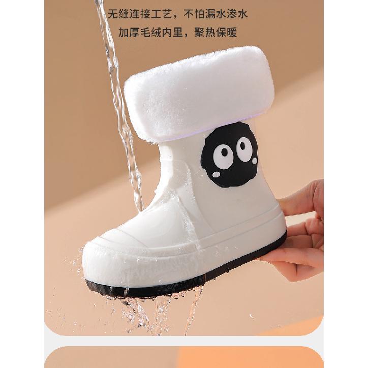 Korean Version Cartoon Children's Rain Boots for Girls, Fleece-Lined, Non-Slip, Waterproof Shoes, Student Rain Boots, Short Tube, Outdoor Water Shoes