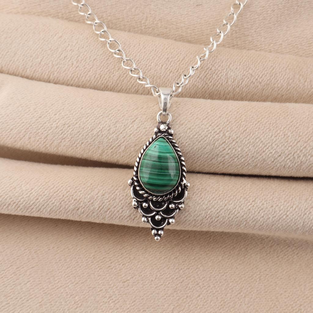 Malachite Gemstone 925 Sterling Silver Handcrafted Pretty Pendant 1.5" For Gift PP-70-29