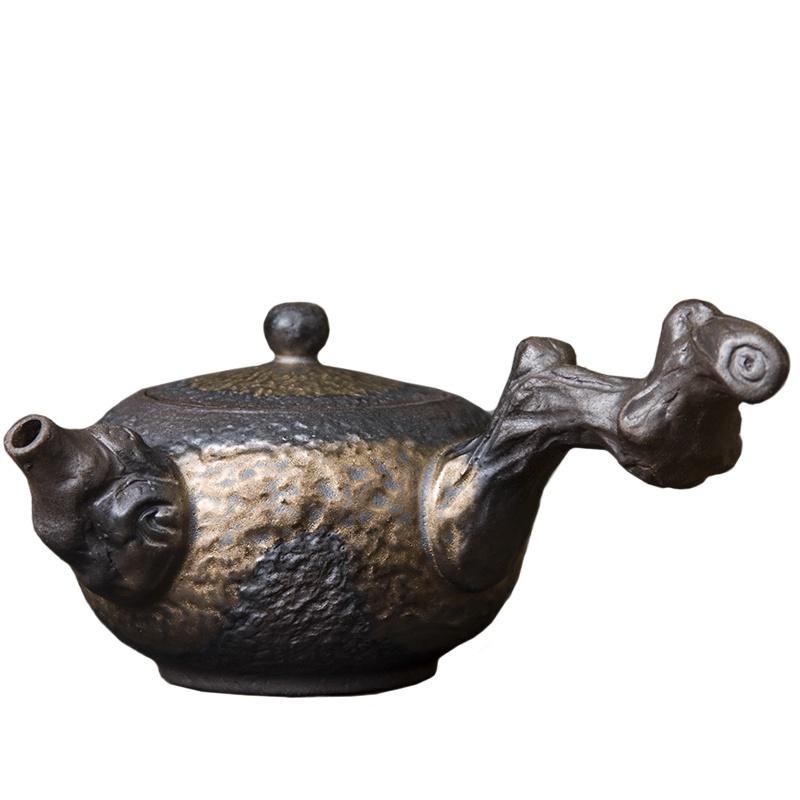 

Керамический чайник 220 мл с боковой ручкой, японский стиль, грубая керамика, набор для чая кунг-фу коричневый