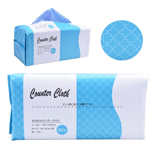 ASYUNY Counter Cloths, Blue, Large Pack of 100, 30 X 60cm, Disposable Nonwoven Cloths, Table Dusters, Commercial Use (Blue)