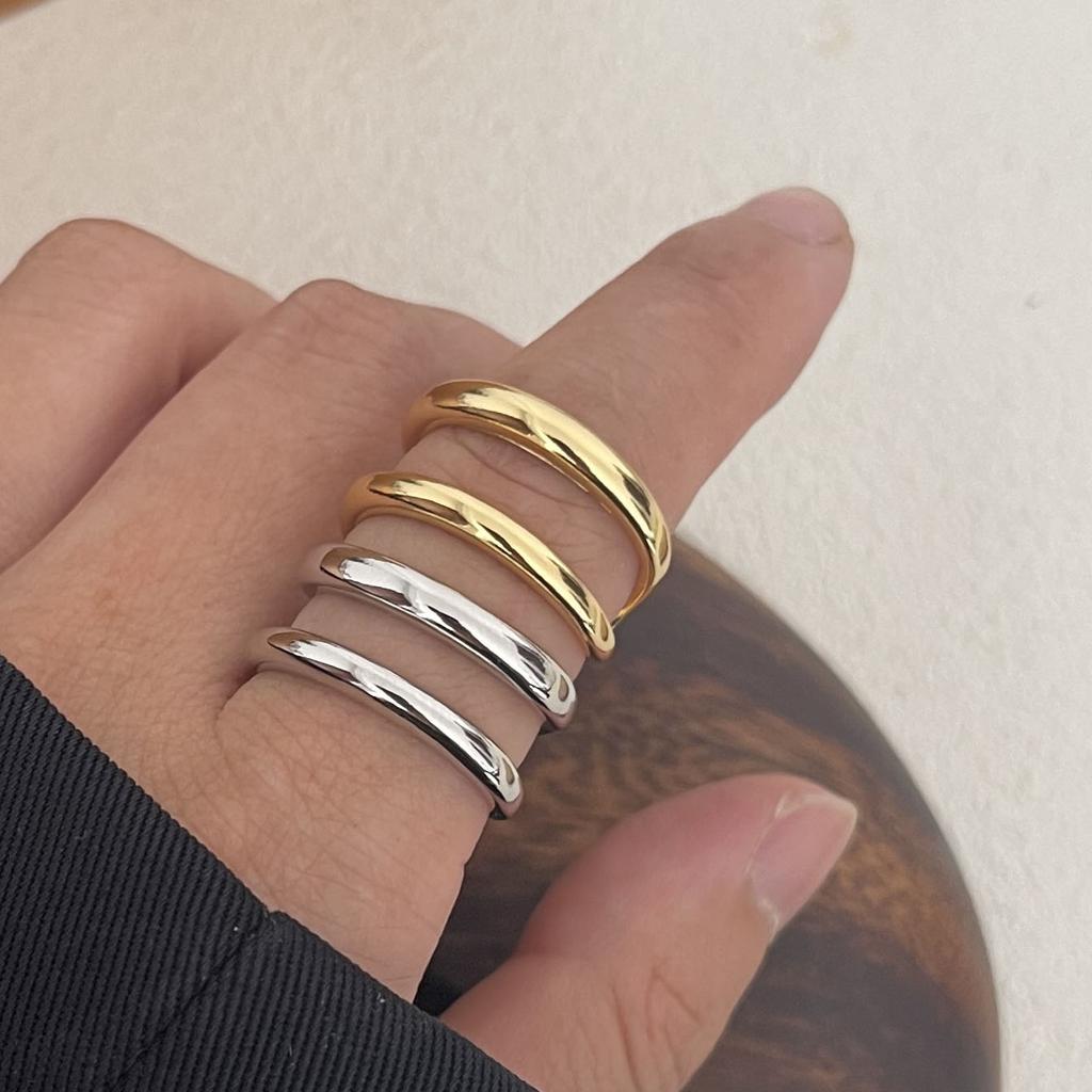 925 Sterling Silver Rings For Women Men Fine Jewelry Finger Adjustable Open Double Layers Gold Ring For Party Birthday Gift
