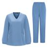 Women's Quick Drying Fabric Solid Color V-neck Pocket Long Sleeve Pants Set Workwear