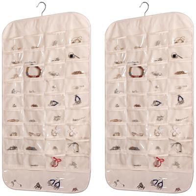 2Pcs Large Pockets Double-sided Hanging Jewelry Display Storage Bag Portable Necklace Holder Foldable Ring Earring Bracelet Bag