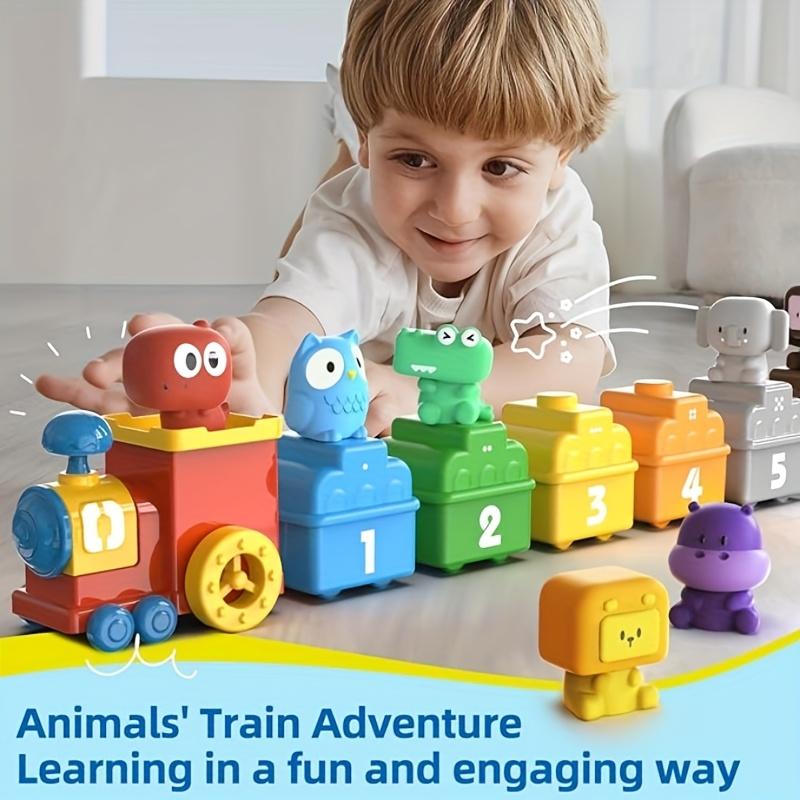 Toddler Learning Toy for Infants Aged 18 Months, Cognitive Dinosaur Number Train Learning Toy, Soft Gel Dinosaur Finger Puppets,Christmas Gifts