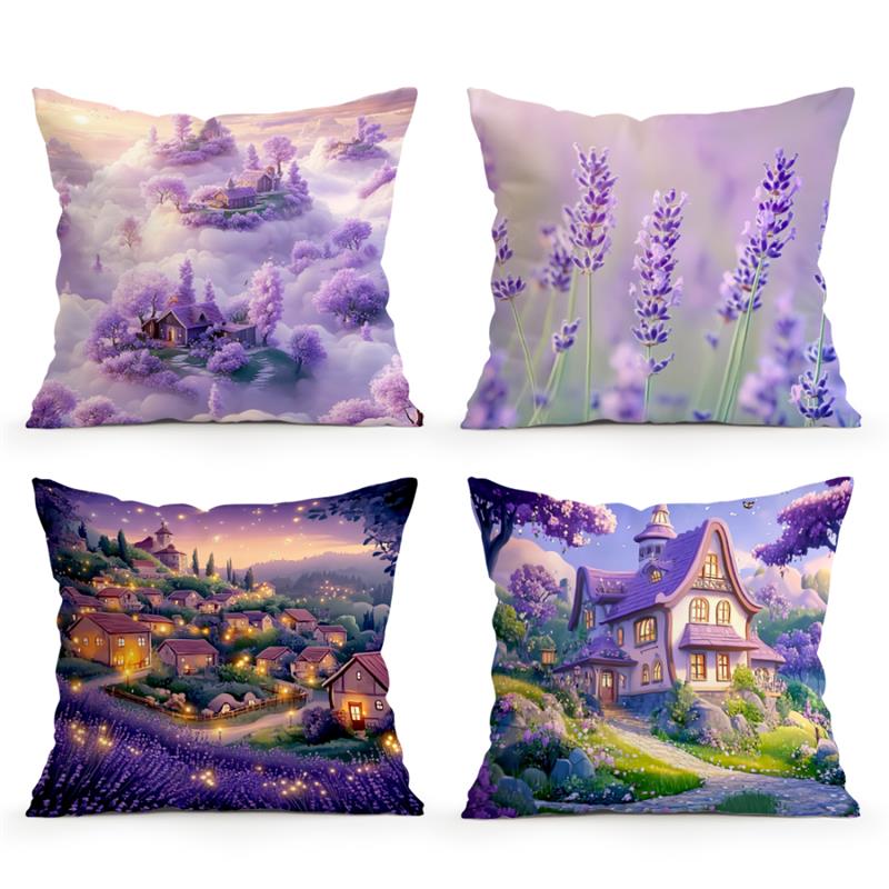 Vintage Purple Lavender Series Printing Throw Pillow Cushion Cover Seat Car Home Decor Sofa Bed Decorative Pillowcase