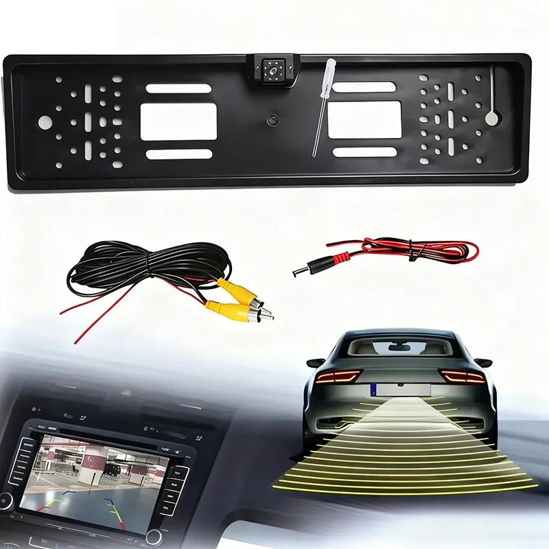 4/8/12LED European License Plate Rearview Camera Frame Reverse Backup Camera Night Vision for Truck Car SUV, Camper Pickup
