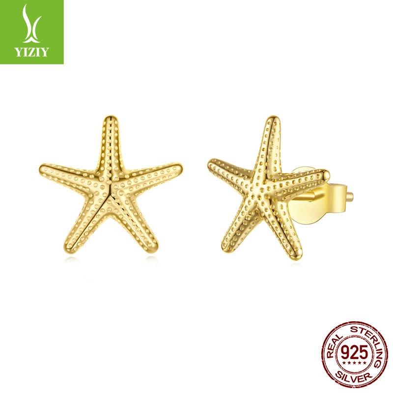 Summer Starfish Plain Silver Stud Earrings For Men And Women Simple Small And Fresh S925 Sterling Silver Stud Earrings