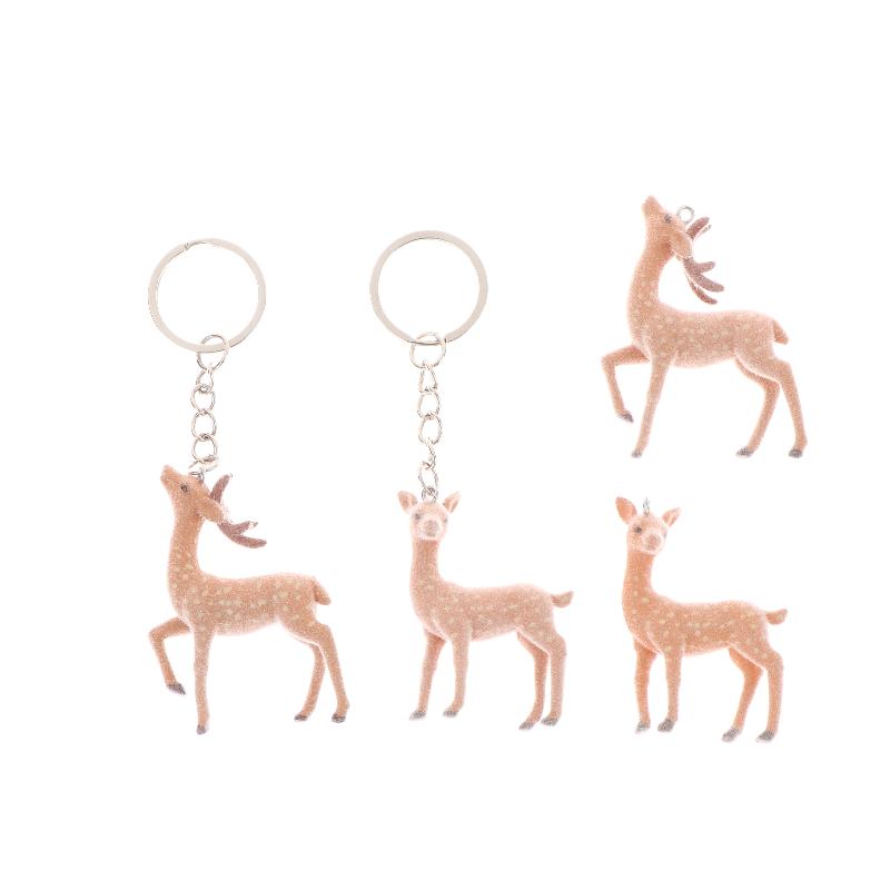 1/2Pcs Cute 3D Christmas Elk Keychains For Women Men Kawaii Flocked Sika Deer Pendant Bag Airpods Box Car Charm Jewelry