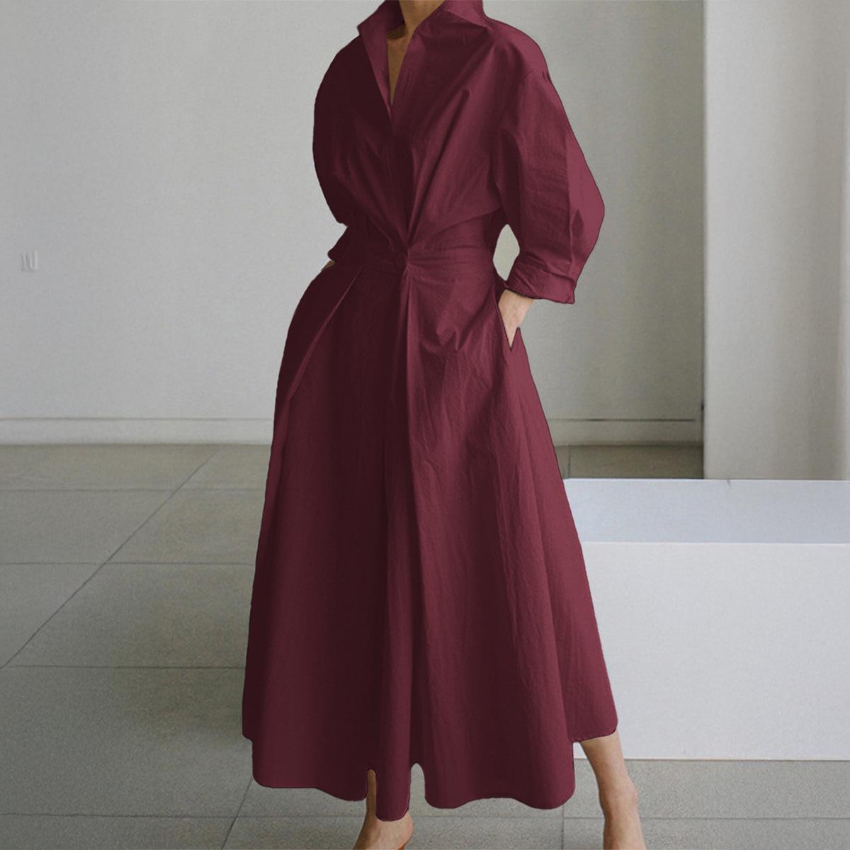 Di Yun European & American Casual Long Sleeve Cardigan Dress - Women s High-End Autumn/Winter 2025 Collection Small вино красного