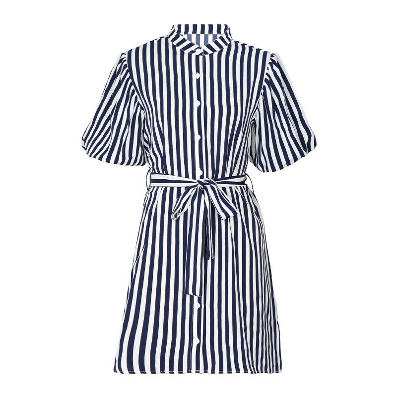 Summer Dress Women Fashion Women Striped Shirt Short Sleeve Dresses