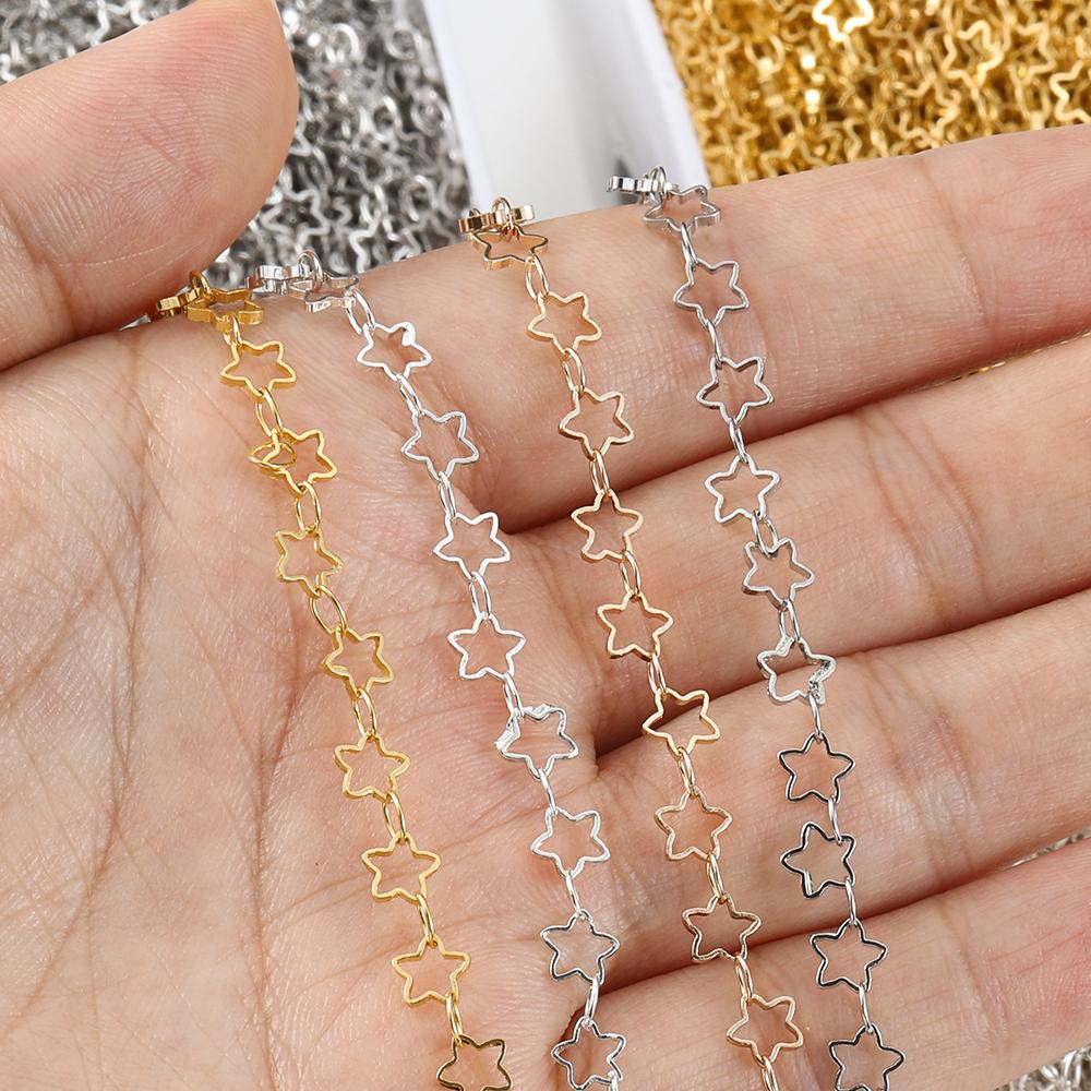 No Fade 1Meter Star Chain Gold Color Chain 5mm Hollow Out Metal Copper Chains for Necklace Jewelry Making Components DIY