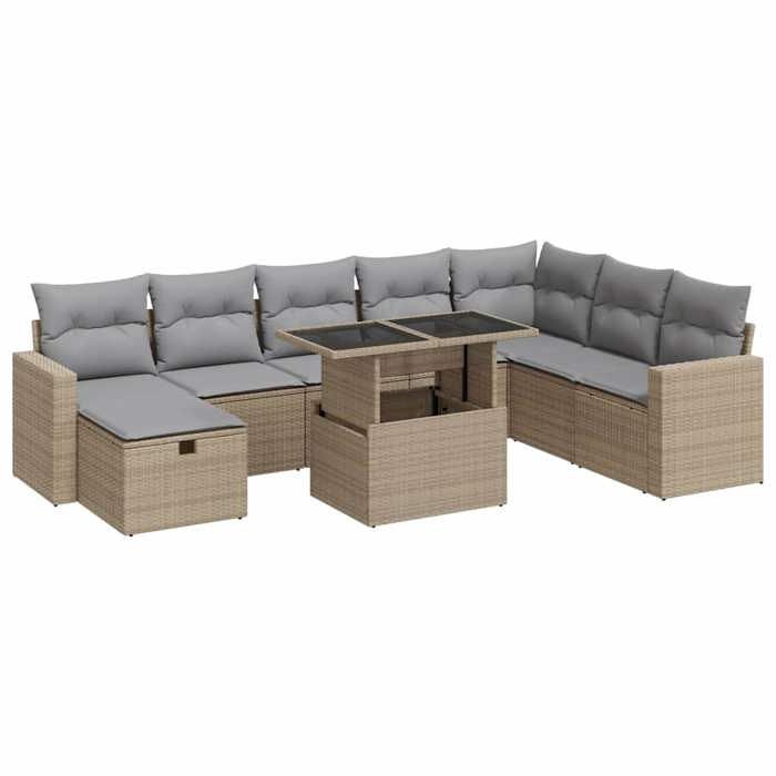 VidaXL Garden Lounge Set with Cushions 9 Pcs Beige Braided Resin 3327839