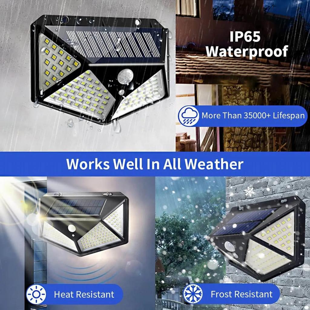 Outdoor Solar Wall Lights with Motion Sensor IP65 Waterproof 100 LEDs Solar Powered for Garden Yard Street Lighting