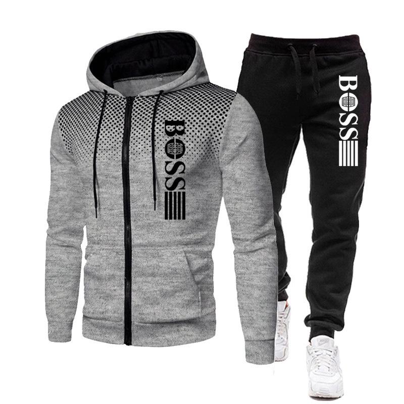 2023 Trendy Men's Zipper Hoodie Tracksuit - Autumn/Winter Casual Brand Print Set