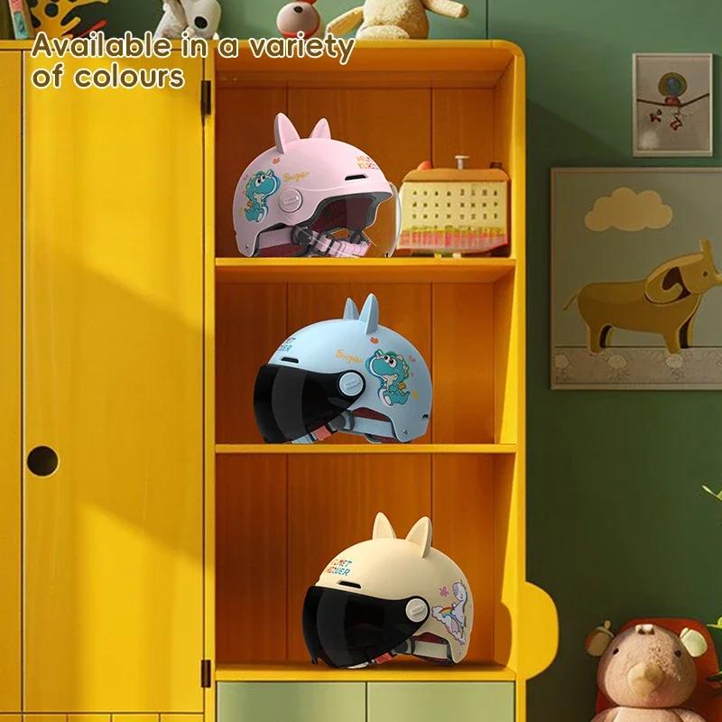 Cat Ear Kids Helmet with UV Sun Visor Safety Sports Helmets Child Protective Gear for Electric Scooter Bicycle Motorcycle Riding