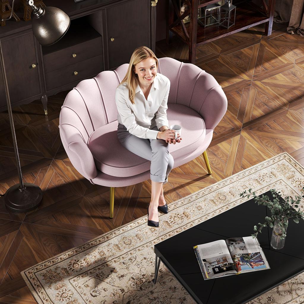 2-Seater Small Sofa in Industrial Chic Style in Velvet-Effect Fabric and Metal, 130x77x77 cm, Pink