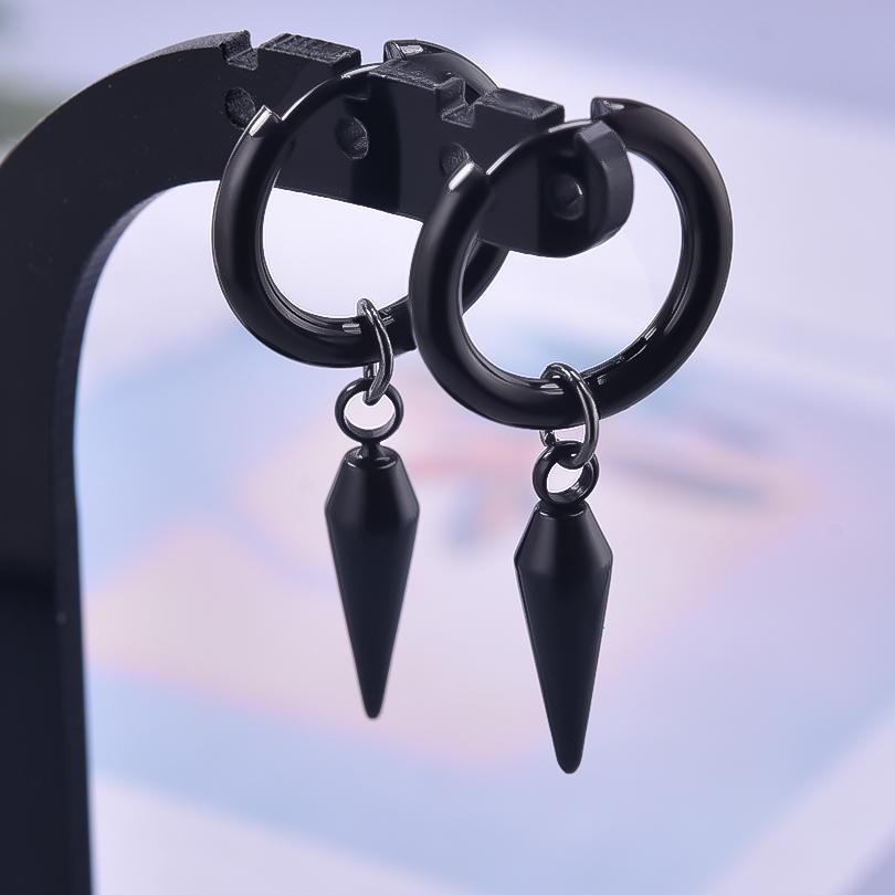 New All Black Hoop Sword Pointed Cone Pendant Earring Stainless Steel Earrings For Women Men Accessories Goth Steampunk Jewelry