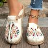 Slides Bordados Florais Feitos à Mão Slides Étnicos de Tecido Femininos Sola de Espadrille Tecida Bico Redondo Slip-On Sandálias de Salto Baixo para Todas as Estações