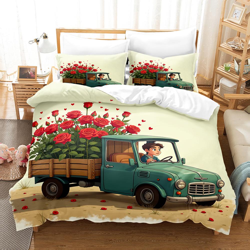 Valentinstag Bettbezug Auto Rosarot Bettwäscheset Frohes Neues Jahr Bettdeckenbezug Feiertagsgeschenke Freund Schlafzimmerdekoration