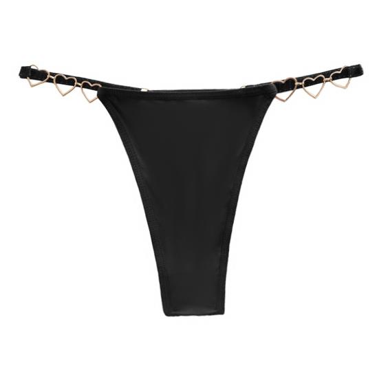 Women G-String Thongs Seamless Sexy Low Rise T-back Underwear Cheeky Glitter Panties with Heart Shaped Metal Chain