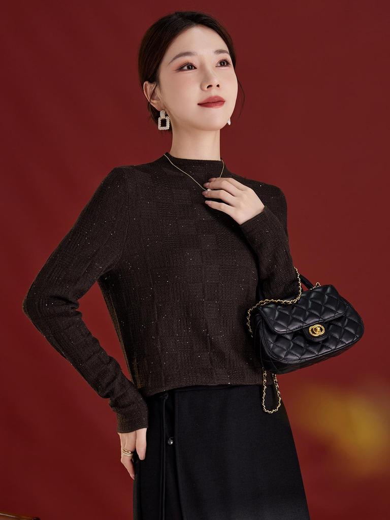 2025 Autumn Women's Wool & Mulberry Silk Slim-Fit Round Neck Innerwear