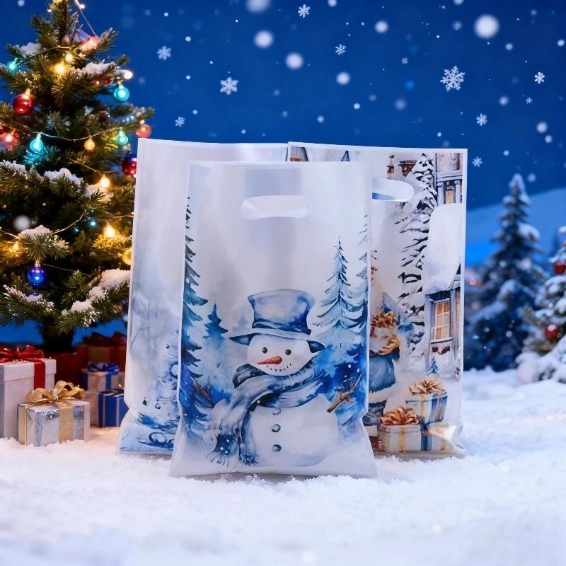 Christmas Print Gift Bags Pearlescent Candy Packaging Bags Holiday Party Favors Tote Bags for Christmas Gifts and Decorations