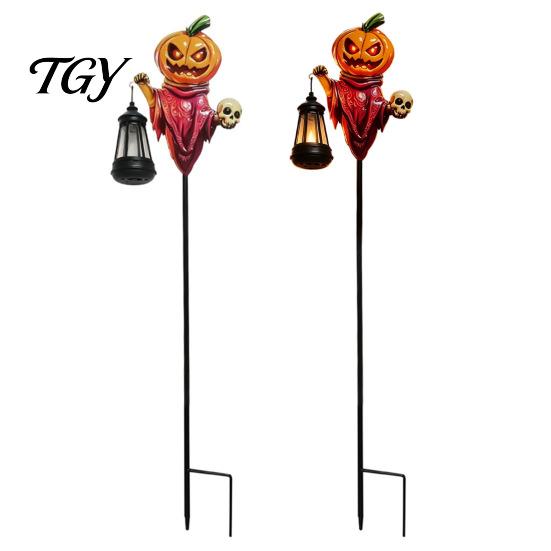 Solar Powered Garden Decor Halloween Pumpkin Stake Light, Metal Decorative Stakes, IP65 Outdoor Decorations Waterproof LED Landscape Lamp for