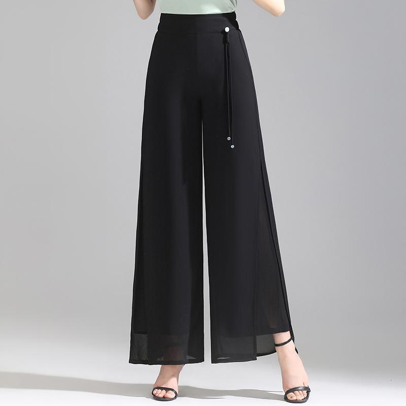 Double Pants Fashion Slit Pants Spring Summer Comfortable Elastic Waist Slim Chic Droop Pants