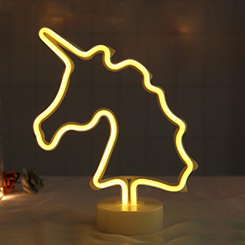Battery/USB LED Neon Night Light Sign Flamingo Unicorn Coconut Tree Cactus Pineapple Table Lamp Kids Bedroom Christmas Art Decor