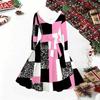 Women Geometric Pattern Print Midi Dress, Long Sleeve V‑Neck Furry Trim A‑Line Party Dress, Christmas Limited Edition