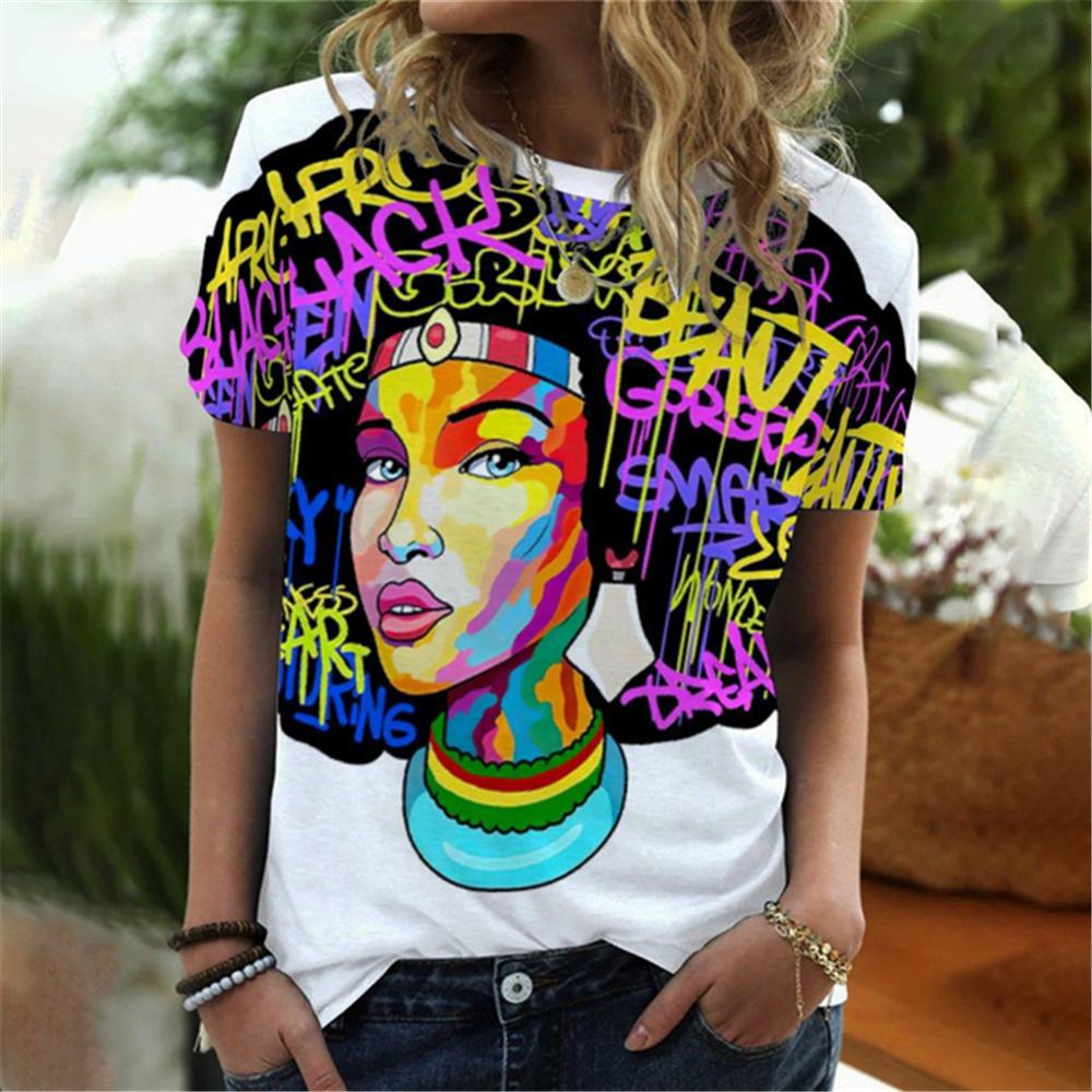 New African Girl Sexy 3D Print Women's T-Shirts Summer O-Neck Short Sleeve T Shirt Y2k Harajuku Tees Casual Tops Female Clothing