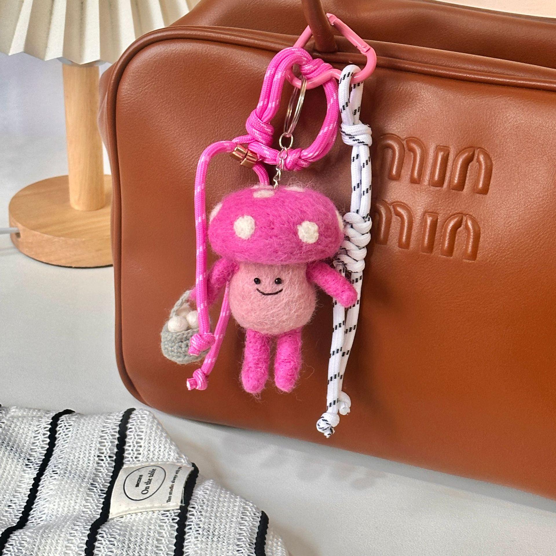 Exquisite Handmade Wool Felt Mushroom Pendant Keychain - Trendy Wedding Gift