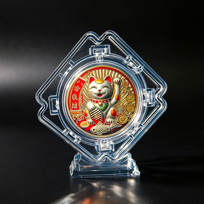 Cat Lucky Commemorative Coin Premium Metal Colored Souvenir Medal for Collection Party Favors Birthday Gift for Cat Lovers