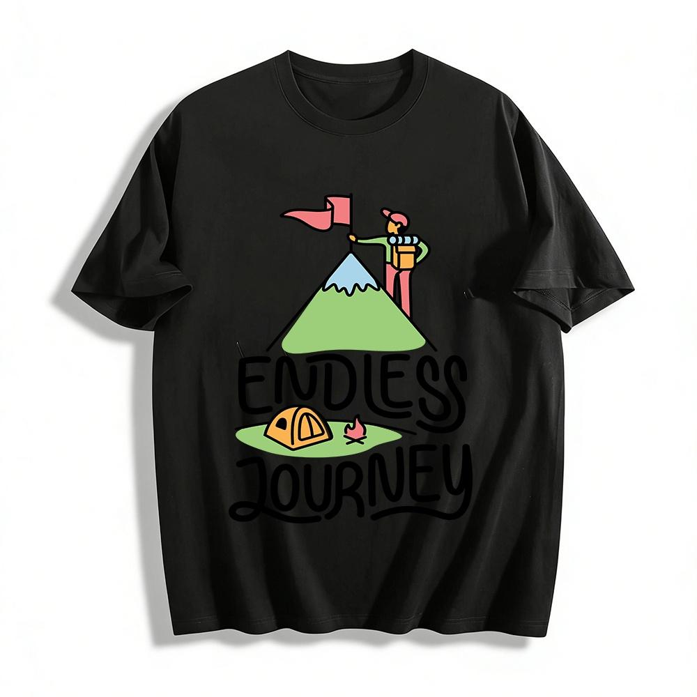 Endless Journey Camping Print Tee Outdoor Adventure Casual Top Pure cotton T-shirt XXS