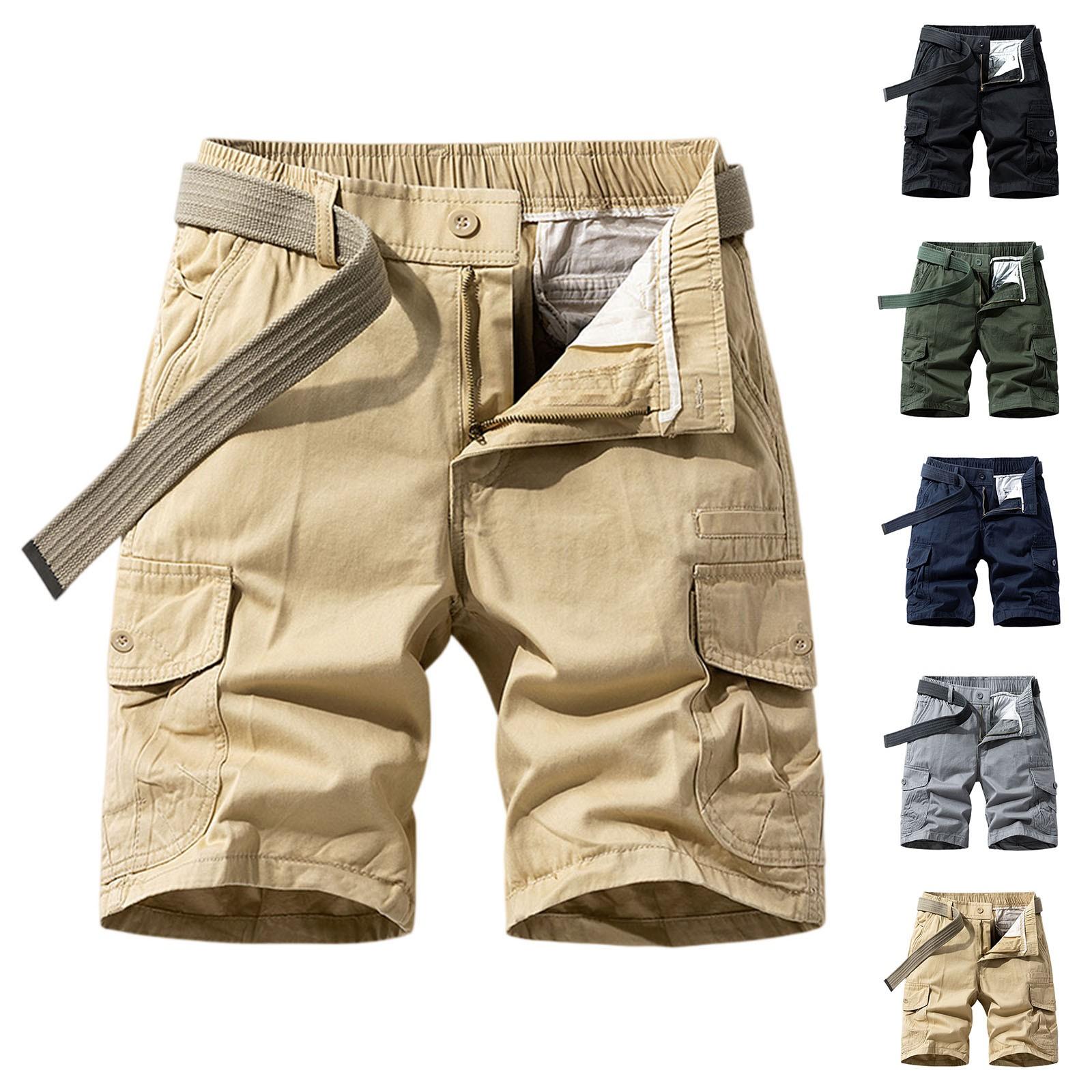 

Men s Military Cargo Shorts - Multi-Pocket Zippered Elastic Waistband Drawstring Solid Color Outdoor Comfort Loose Fit M
