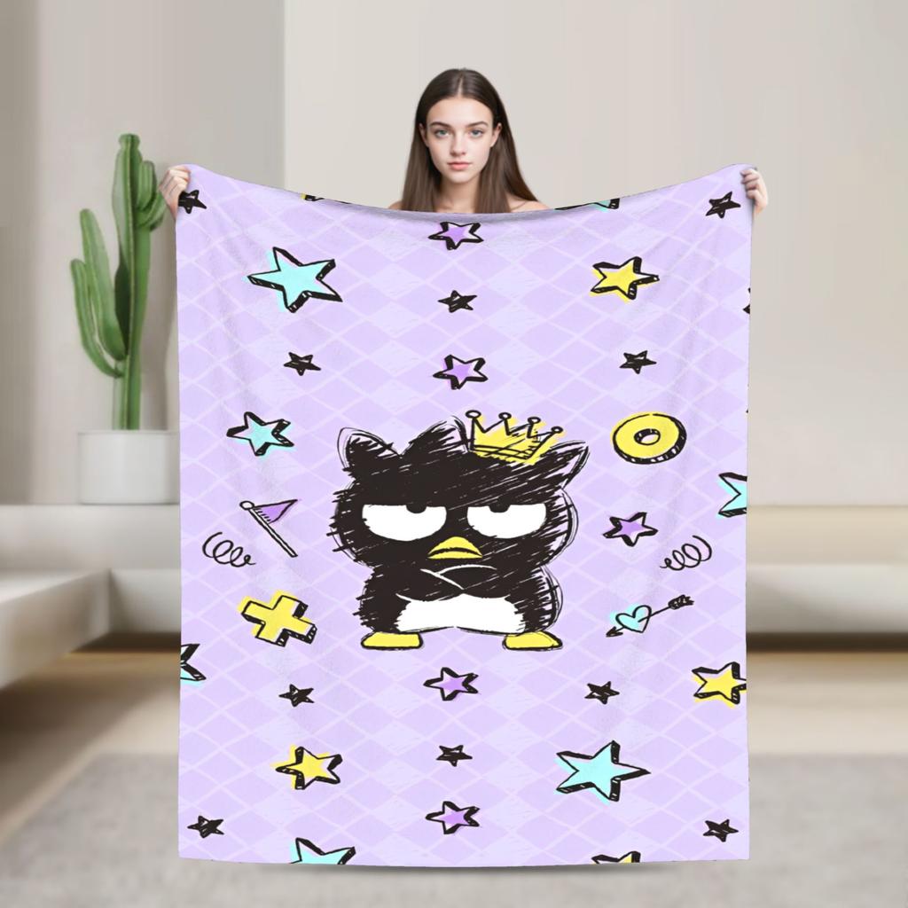 Kawaii Black Penguin Blanket Bad Badtz Maru Super Warm Pattern Plush Throw Blanket For Couch Bed Flannel Bedspread Bed Cover