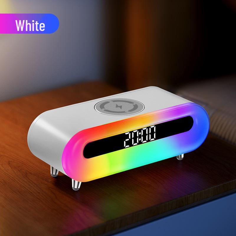 2025 Multifunktionales kabelloses Ladegerät & Bluetooth-Lautsprecher mit buntem Nachtlicht & Wecker - Ideales Geschäftsgeschenk für Gäste