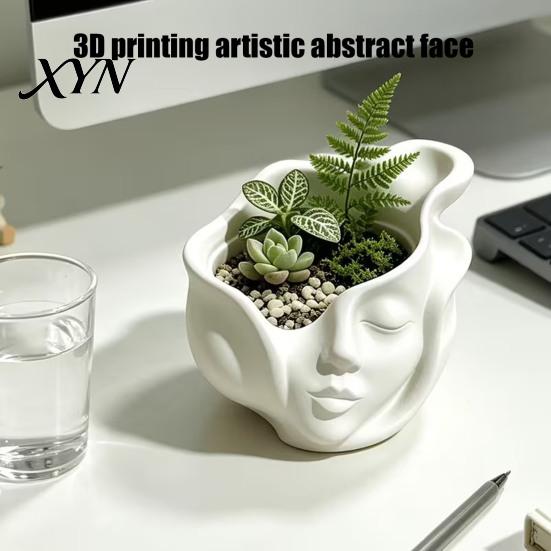 Head Shape Flowerpot Abstract Human Face Planter Pot, 3D Printed Pot Decor Flowerpot, Succulents Plants Container for Home Office Balcony Durable
