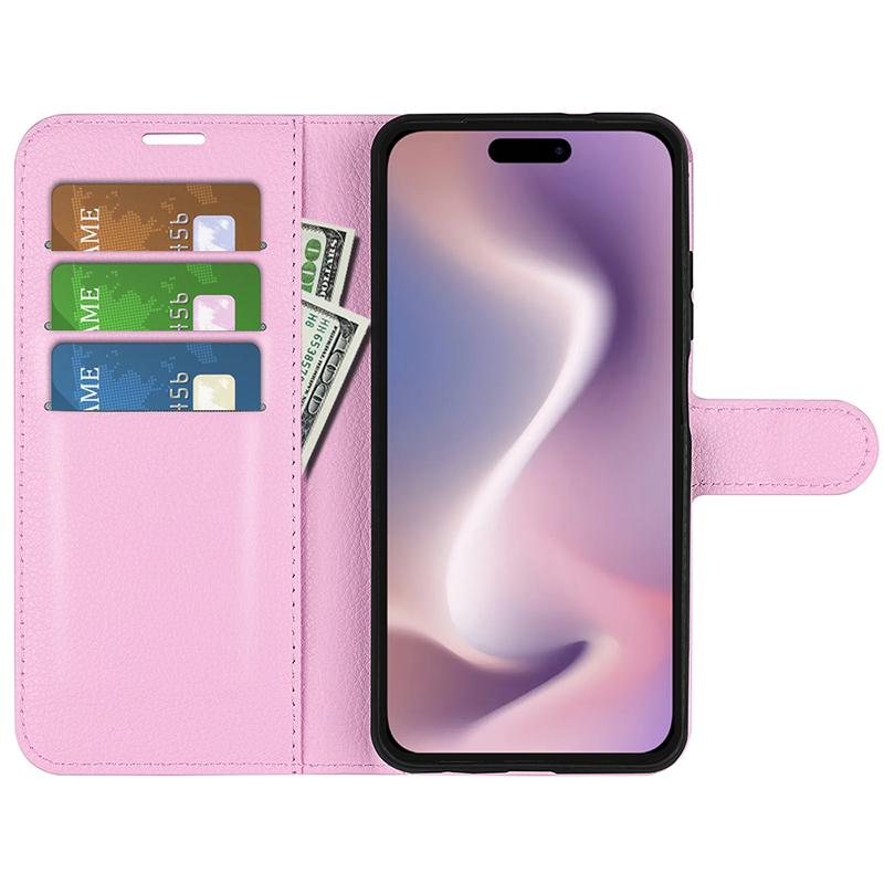 

For iPhone 16 Pro Wallet Case Litchi Texture Phone Leather Cover Black