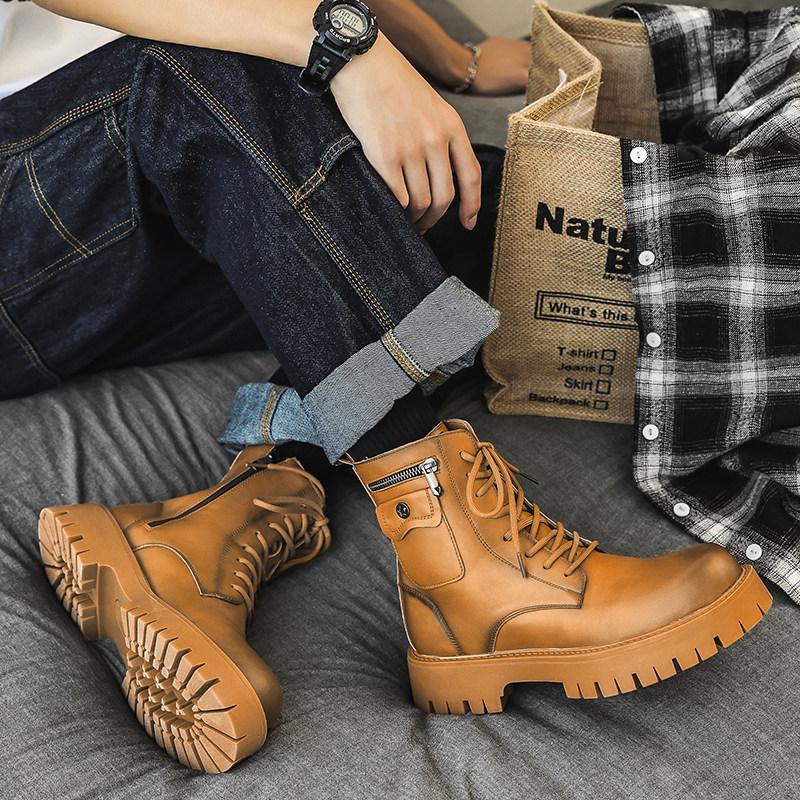 White Martin Boots Men's Summer High-top Zipper Leather Thick-soled Heightening Simple British Fashion Boots Men's Boots