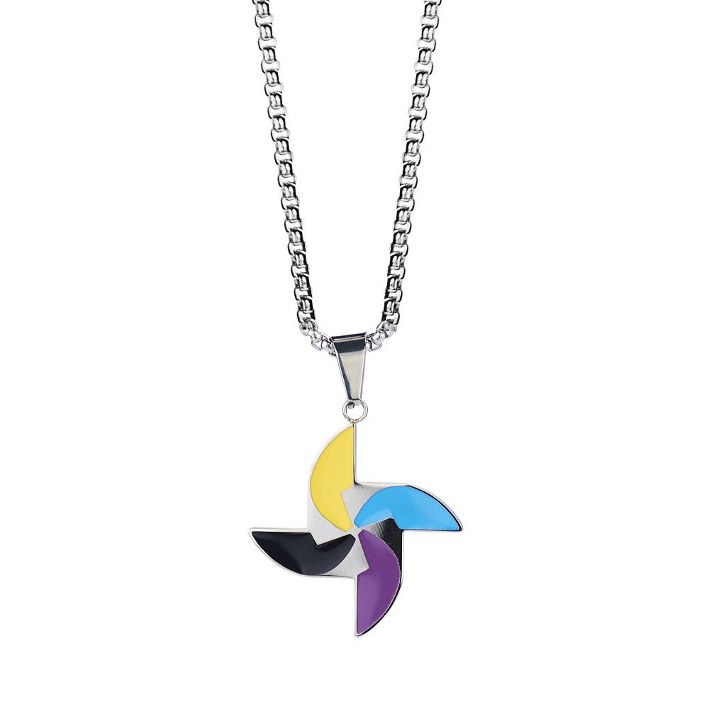 Stainless Steel Colorful Windmill Pendant Necklace - Unisex Hip Hop Jewelry